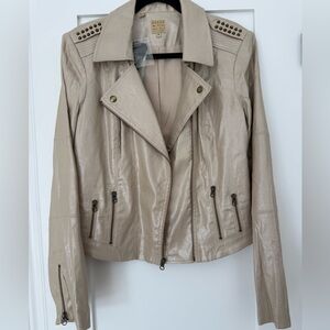 GUESS BNWT XL Metallic Beige Moto Jacket Studded Shoulders | Luxe Statement